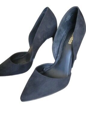 Express Women's Black Faux Suede D'Orsay Pointed Toe Pump Heel Size 8 Corporate